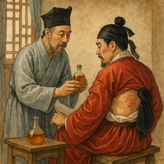 참기름은 대변을 부드럽게 하여 장내 열독을 배출하는데 도움이 되며, 혈액을 보하고 상처 회복을 촉진시킨다. 또한 피부를 촉촉하게 하고 농창(膿瘡)의 염증을 완화한다. 챗GPT에 의한 AI생성 이미지.