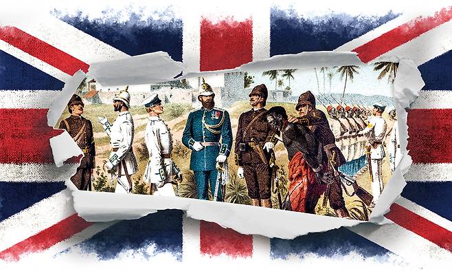 하버드대 교수이자 퓰리처상 수상 작가인 캐럴라인 엘킨스는 ‘폭력의 유산’을 통해 영국이 자행한 국가적인 폭력의 실체들을 폭로해 피로 얼룩진 영제국의 ‘진짜 역사’를 까발린다. 사진은 제국주의 시대 흑인을 포박하고 서로 이야기를 나누는 군인들의 모습. 게티이미지뱅크 제공.