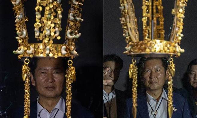 더불어민주당 정청래 대표의 ‘금관 착시 사진’을 놓고 ‘왕이 되고 싶었느냐’ 등 누리꾼들 반응이 그의 사회관계망서비스(SNS) 댓글 등에서 눈에 띄고 있다, 정청래 대표 페이스북 캡처