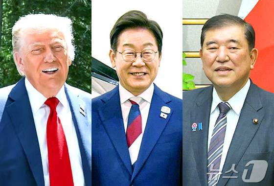 (왼쪽부터) 도널드 트럼프 미국 대통령, 이재명 대통령, 이시바 시게루 일본 총리.