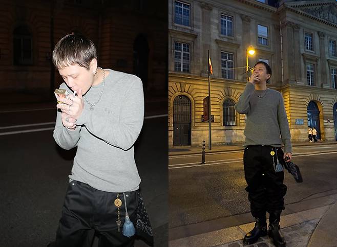 가수 현아가 24일 자신의 인스타그램에 남편 용준형이 파리 길거리에서 흡연하는 사진을 올려 불법 논란이 일었다. 앞서 프랑스 정부는 지난달 1일부터 대부분의 공공장소에서 흡연을 금지하는 시행령을 실시했다. /사진=현아 인스타그램