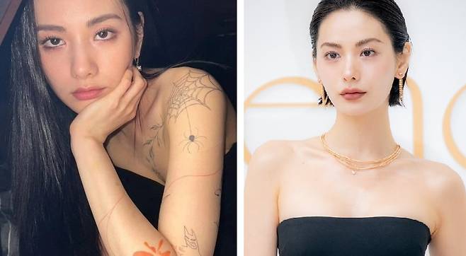 파격적인 문신으로 가득했던 배우 나나는 몸에서 거미줄 등을 쳐내고 예전 상태를 되찾았다. /인스타그램
