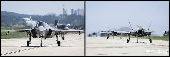 22일 F-35B 편대가 훈련 비행을 위해 활주로로 향하고 있다. 군산=박형기 기자 oneshot@donga.com