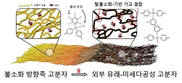 불소화 방향족 고분자의 미세 다공성 고분자 분리막 변환 과정. 연구재단 제공