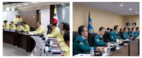 왼쪽부터 2017년 8월 21일 문재인 전 대통령이 ‘을지 국가안전보장회의(NSC)’를 주재하고 있는 모습. 2024년 8월 19일 윤석열 전 대통령이 ‘을지 국가안전보장회의(NSC)’를 주재하고 있는 모습. 연합뉴스
