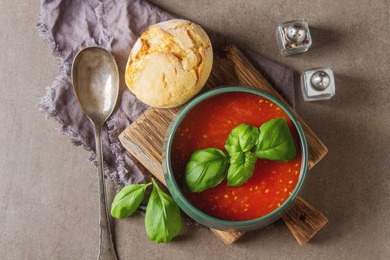 Traditional Italian tomato soup gazpacho with basil [GETTY IMAGES BANK]