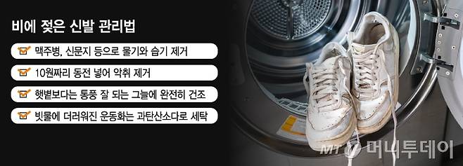 비에 젖은 신발 관리법/그래픽=김지영 디자인 기자