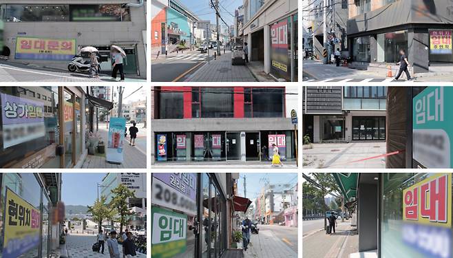 8월18~19일 이틀간 둘러본 부산대학교와 부산 사하구 동아대학교 승학캠퍼스 인근 대학가 풍경이다. 수많은 점포들이 '임대' 표지가 붙은 채 공실로 남아있다. ⓒ시사저널 박정훈