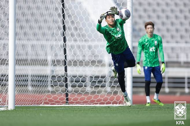 축구대표팀 훈련 중인 송범근. /사진=대한축구협회 제공