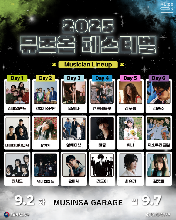 한국콘텐츠진흥원이 9월 2일부터 7일까지 서울 합정 무신사 개러지에서 '2025 뮤즈온 페스티벌'을 개최한다./한국콘텐츠진흥원