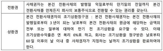 전환사채 계약상 전환권과 상환권에 대한 표시 예시 / 출처= 최대한 회계사