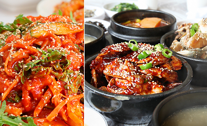 전남 여수 대표 먹거리인 서대회(왼쪽)와 게장정식(오른쪽). 여수관광문화 홈페이지 캡처