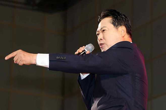 8월13일 국민의힘 충청·호남권 합동연설회에서 당 대표 후보로 나선 장동혁 후보가 연설하고 있다. ⓒ연합뉴스