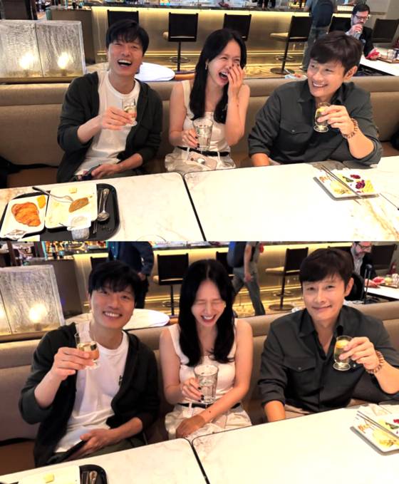 제82회 베니스국제영화제 경쟁부문에 공식 초청 된 영화 '어쩔수가없다(박찬욱 감독)' 배우 (왼쪽부터) 박희순 손예진 이병헌이 27일 영화제 참석을 위해 베니로 출국했다. 〈사진=손예진 SNS〉