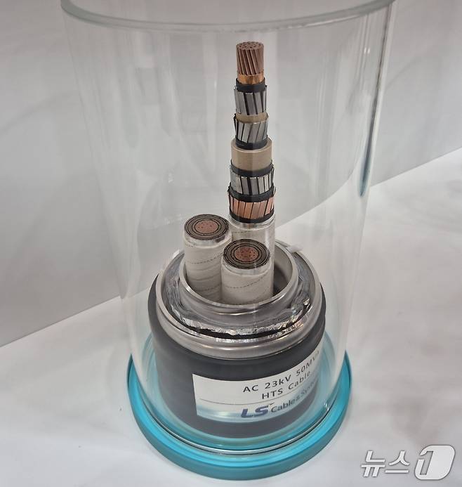 LS전선의 초전도 케이블이 27일 부산 벡스코에서 마련된 LS일렉트릭 부스에 전시돼 있다.2025.8.27/뉴스1 최동현 기자