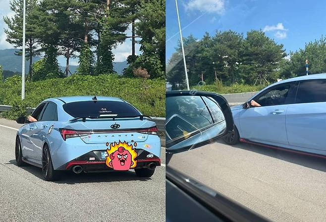 서울양양고속도로에서 한 운전자가 창문 밖으로 발을 내밀고 주행하는 모습이 포착됐다. 경찰은 도로교통법 위반 처벌 가능성을 밝혔다. 온라인커뮤니티 보배드림 캡처