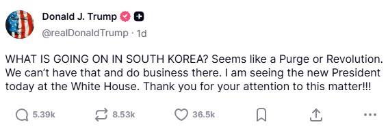 ▲도널드 트럼프 미국 대통령 SNS 게시글 갈무리