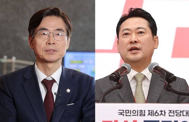 조경태(왼쪽) 국민의힘 의원과 장동혁 신임 대표. 연합뉴스