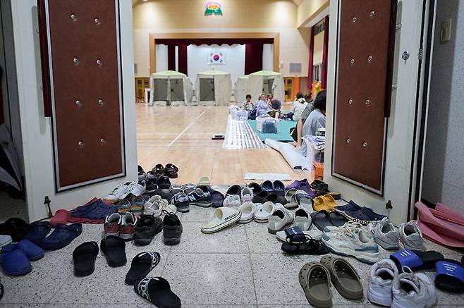[아산=뉴시스] 아산시가 마련한 호우피해 대피소.(사진=아산시 제공). 2025.08.27.photo@newsis.com  *재판매 및 DB 금지