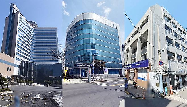 왼쪽부터 옛 제주칼(KAL)호텔, 옛 신한은행 제주지점, 옛 제주은행 본점.