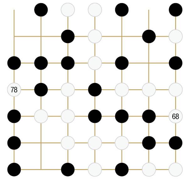 서울 중림동 한국경제신문 사옥에서 인터뷰하고 있는 이세돌 전 프로바둑 기사(큰 사진). 2016년 3월 알파고 대국 당시 4국에서 이세돌 9단이 버그를 일으키기 위해 승부수로 던진 백 68수와 그로부터 이어지는 78수. 이 수로 이세돌이 승기를 잡았고, 결국 알파고는 불계패를 선언했다.   ⓒ문덕관/알파고·사이버오로