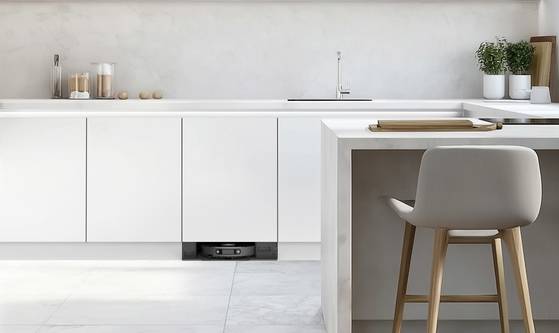The built-in Hidden Station is installed in the recessed kickspace under a kitchen sink. [LG ELECTRONICS]