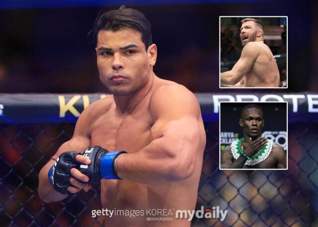 파울로 코스타(왼쪽)가 아데산야(오른쪽 아래)보다 두 플레시스와 대결을 원한다고 밝혔다. /게티이미지코리아