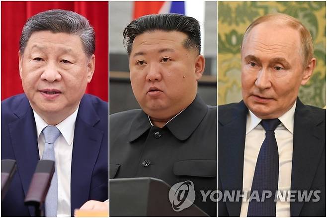 시진핑·김정은·푸틴 [평양 조선중앙통신=연합뉴스 자료사진. 국내에서만 사용가능. 재배포 금지. For Use Only in the Republic of Korea. No Redistribution] [신화·타스=연합뉴스 자료사진. 재판매 및 DB 금지]