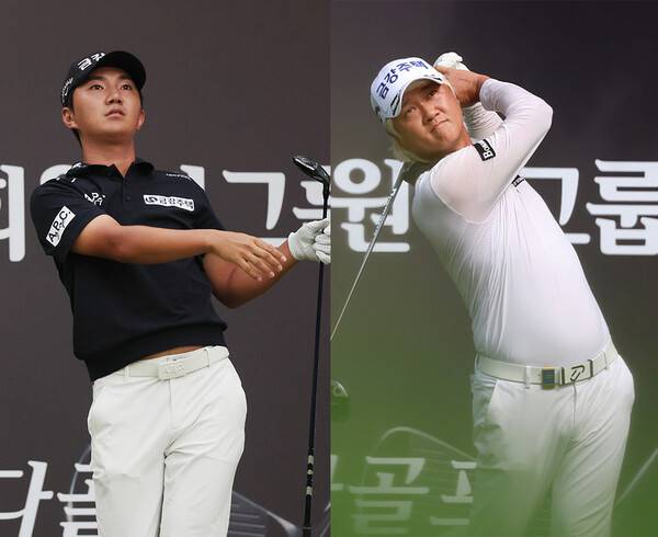 2025년 한국프로골프(KPGA) 투어 동아회원권그룹 오픈에 출전한 옥태훈, 허인회 프로가 1라운드에서 경기하는 모습이다. 사진제공=KPGA
