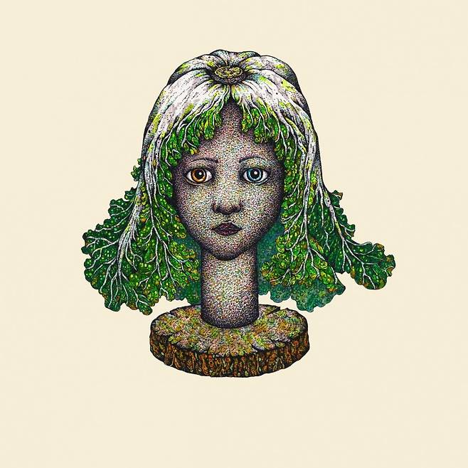 허준, SHE-배추머리, 종이에 혼합재료, 40x40, 2025. /토포하우스