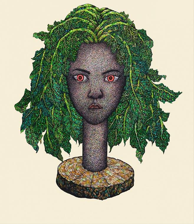 허준, SHE-열무머리, 종이에 혼합재료, 46x40, 2025. /토포하우스
