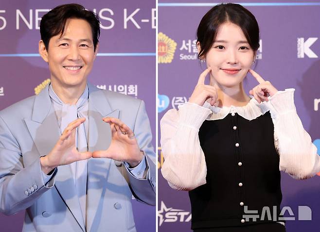 [서울=뉴시스] 조성우 기자 = 배우 이정재와 아이유가 28일 서울 중구 롯데호텔에서 열린 제7회 뉴시스 한류엑스포(2025 K-엑스포) 포토월 행사에서 포즈를 취하고 있다. 2025.08.28. xconfind@newsis.com