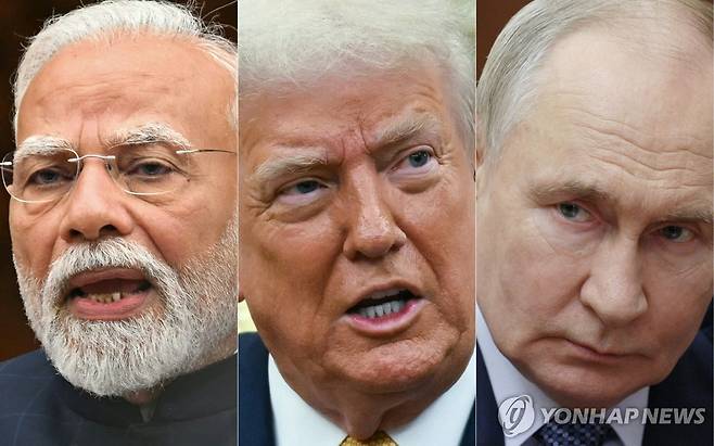 모디 인도 총리, 트럼프 미국 대통령, 푸틴 러시아 대통령(왼쪽부터)  [AFP 연합뉴스 자료사진. 재판매 및 DB 금지]