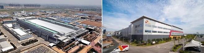 중국 시안의 삼성전자 반도체 공장(왼쪽)과 중국 충칭의 SK하이닉스 반도체 공장./삼성전자  SK하이닉스