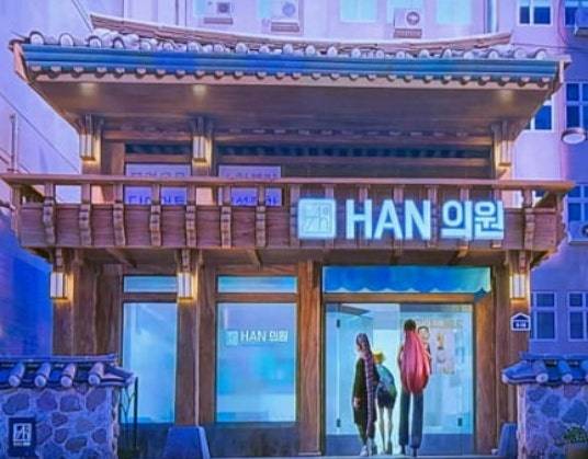 넷플릭스 인기 애니메이션 K팝 데몬 헌터스에 등장한 한의원. 서울 동대문구 서울한방진흥센터를 모티브로 했다. [사진 넷플릭스 캡쳐]