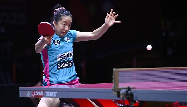 올해 도하 세계선수권에 출전한 신유빈의 경기 장면  [대한탁구협회 제공. 재판매 및 DB 금지]