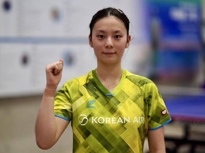 프로탁구리그 여자단식 8강 승리 후 인터뷰하는 박가현 [촬영 이동칠]