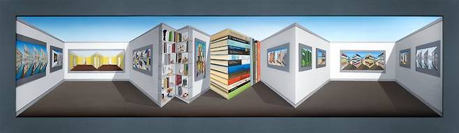 Shape-Shifter, 2023, oil and collage on board, 76.4 x 251.9 x 35.5 cm *재판매 및 DB 금지