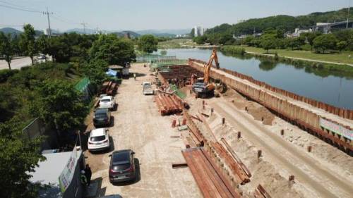 ◇원주천 저류시설 비점오염저감사업 건설공사 현장. 사진=한양건설(주) .