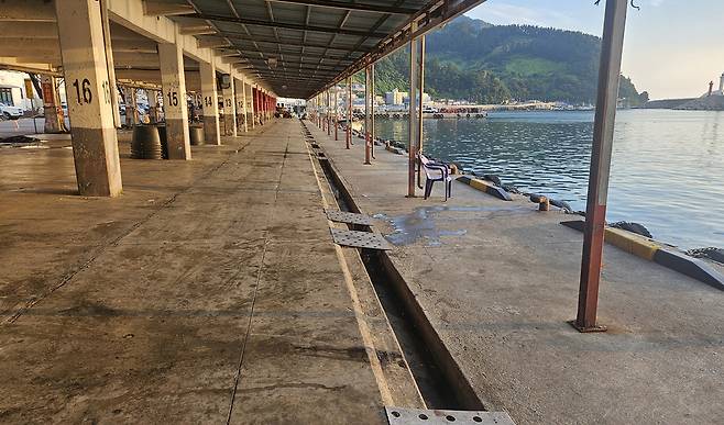 지난달 31일 오전 텅빈 울릉수협 오장어위판장.