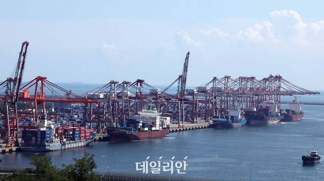 부산 남구 신선대부두에서 수출입 컨테이너 선적 및 하역작업이 진행되고 있다.ⓒ뉴시스