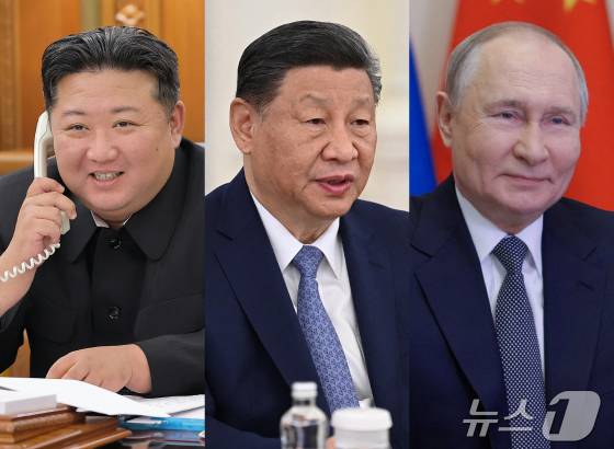 (왼쪽부터) 김정은 북한 노동당 총비서, 시진핑 중국 국가주석, 블라디미르 푸틴 러시아 대통령.