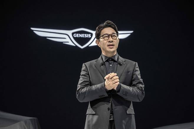 송민규 제네시스사업본부장 부사장이 지난 4월 열린 2025 서울모빌리티쇼에서 발표하고 있다. 현대자동차그룹 제공