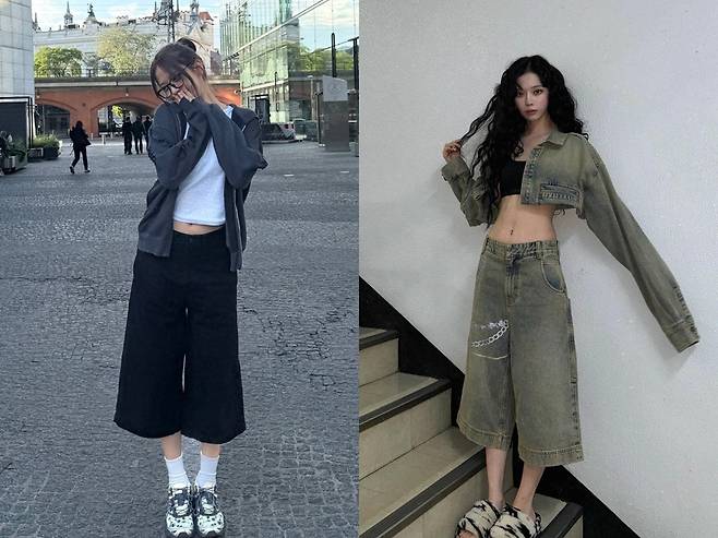 버뮤다 팬츠를 입은 안유진(좌), 윈터/사진=안유진, 윈터 인스타그램