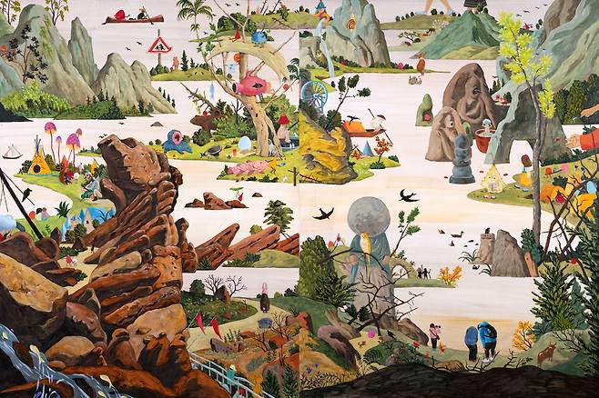 임현정의 두폭화 'Red Rocks and Buddhas'(2025).  아뜰리에 아키