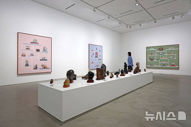 [서울=뉴시스] 박진희 기자 = 국제갤러리는 2일 서울 종로구 국제갤러리 K1에서 갈라 포라스-김(Gala Porras-Kim) 작가의 개인전 '자연 형식을 담는 조건' 기자간담회를 갖고 '수석(壽석 또는 水석)'에 대한 작가의 관심을 바탕으로 한 기술 신작을 선보이고 있다. 2025.09.02. pak7130@newsis.com