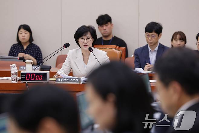 원민경 여성가족부 장관 후보자가 3일 오전 서울 여의도 국회 여성가족위원회에서 열린 인사청문회에서 발언하고 있다. 2025.9.3/뉴스1 ⓒ News1 신웅수 기자