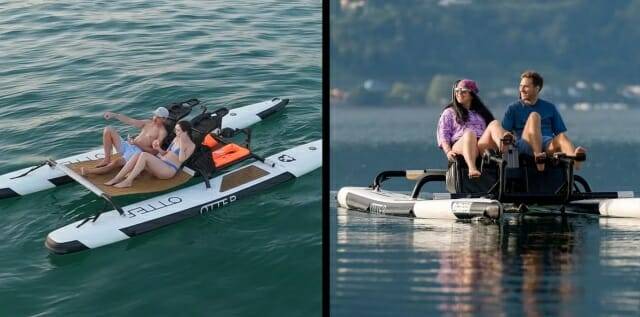 이 수상 자전거는 최대 시속 10km 속도로 주행할 수 있으며 한번 충전으로 15~20km를 주행할 수 있다. (출처=오터)