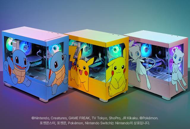 피카츄와 꼬부기, 뮤를 테마로 한 완제품 PC 이미지.