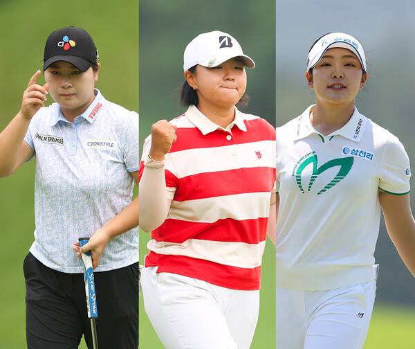 2025년 한국여자프로골프(KLPGA) 투어 메이저 대회 KB금융 스타챔피언십에 출전하는 홍정민, 신다인, 유현조 프로. 사진제공=KLPGA (사진을 무단으로 사용하지 마십시오)